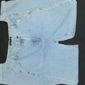 Prettylittlething Sz. 4 Light Blue Denim Jeans Twist Front Rare Neiman Marcus!
